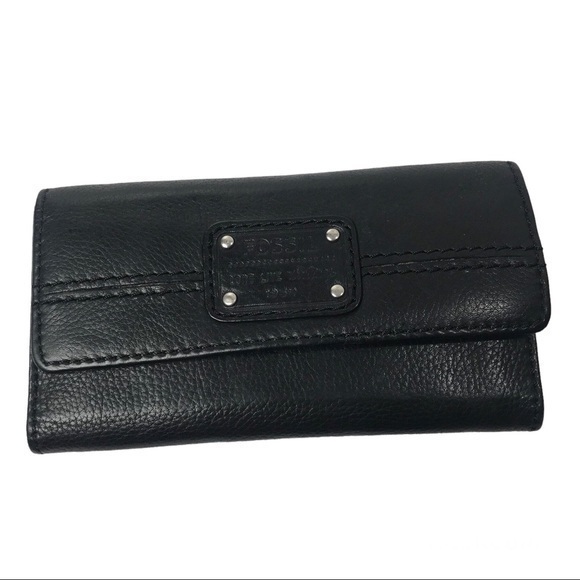 Fossil Bags Fossil Long Live Vintage Black Leather Wallet Checkbook